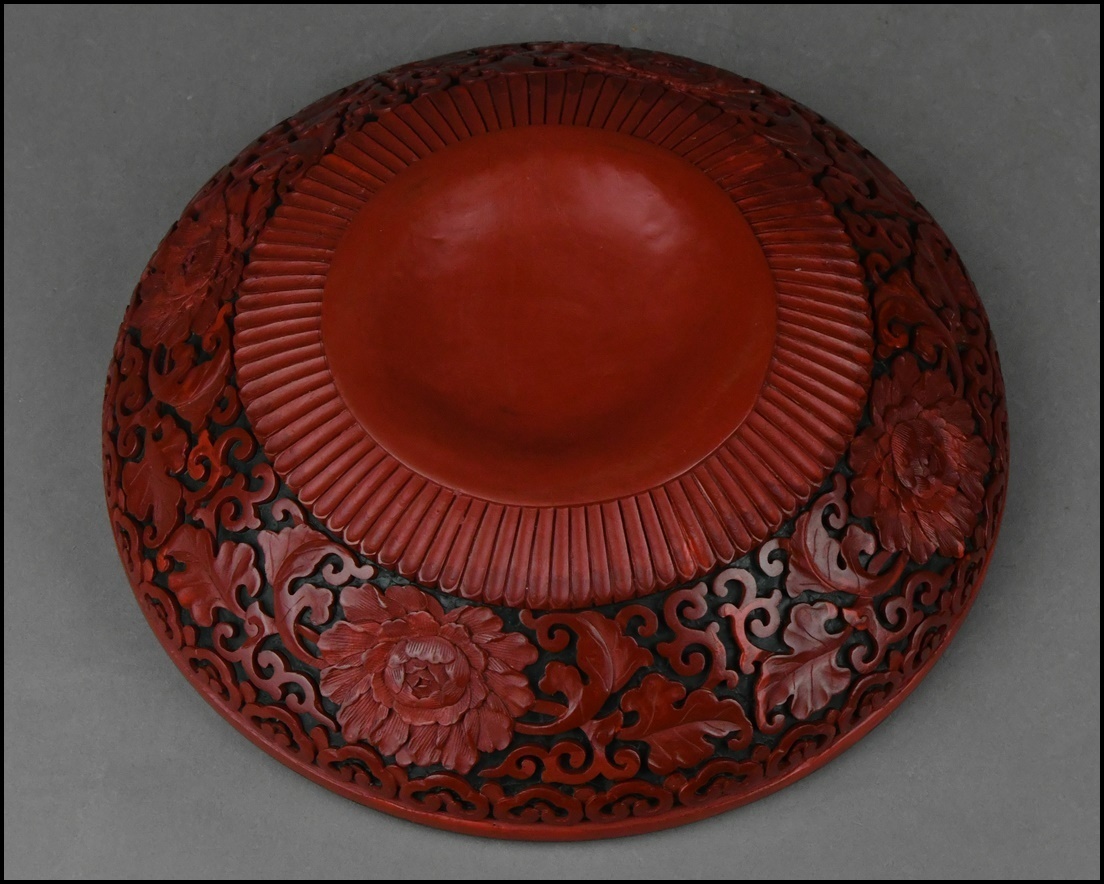 中国美術 唐物 堆朱 堆黒 鳳凰牡丹彫 蓋物 菓子器 喰籠 古美術品 A-51213 _画像9