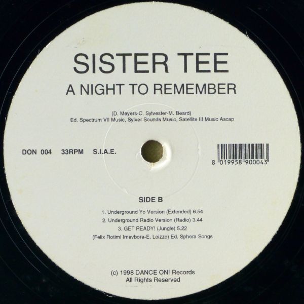 ■DFX & Tin Tin The Koolness Present Sister Tee｜A Night To Remember ＜12' 1998年 イタリア盤＞Shalamarのカバー_画像6