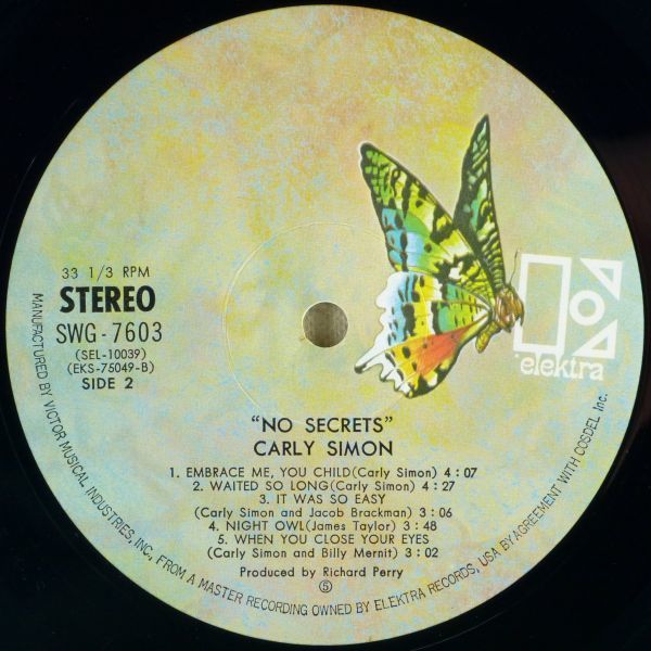 ■カーリー・サイモン(Carly Simon)｜ノー・シークレッツ(No Secrets) ＜LP 1973年 帯付き・日本盤＞James Taylor, Paul and Lindaなど参加_画像8