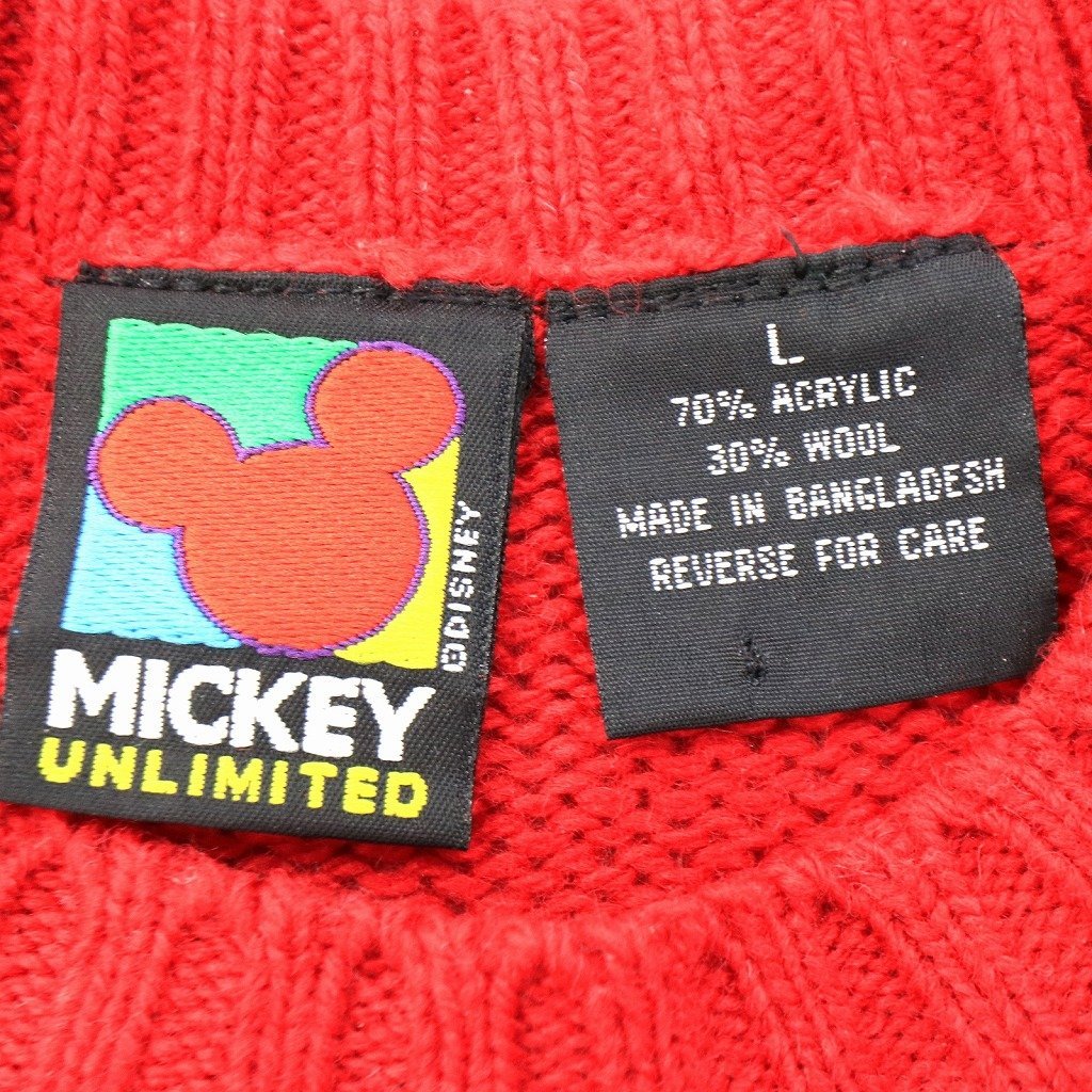 MICKEY UNLIMITED キャラクター セーター ミッキーマウス ワッペン ニット ディズニー レッド (メンズ L) O2079 /1円スタート_画像8