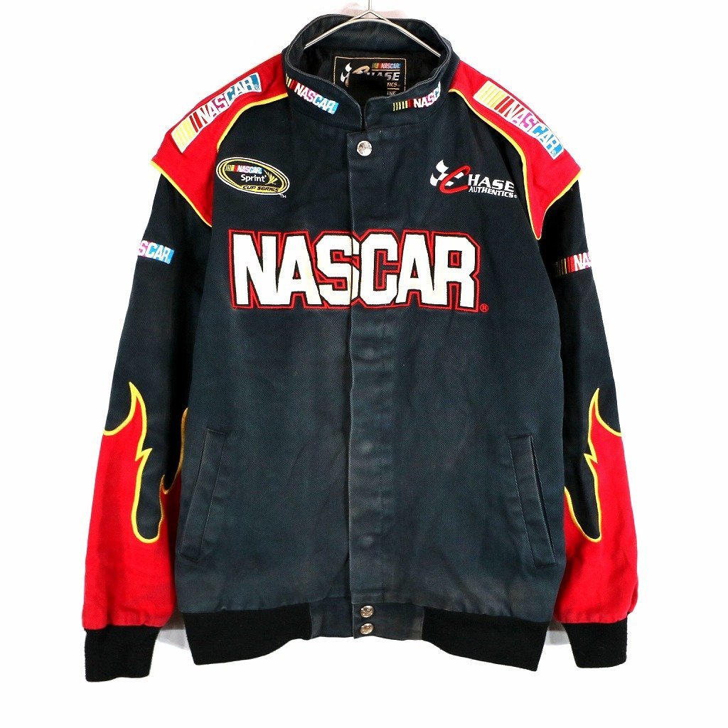 CHASE AUTHENTICS チェイス オーセンティック レーシングジャケット 刺繍 NASCAR ブラック (メンズ MD) O2178 /1円スタート_画像1