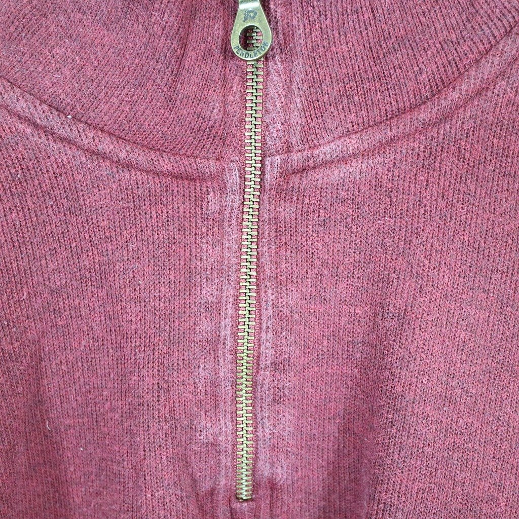 PENDLETON ペンドルトン ハーフジップセーター 無地 ハイネック 胸ポケット ワインレッド (メンズ M) O3851 /1円スタート_画像3