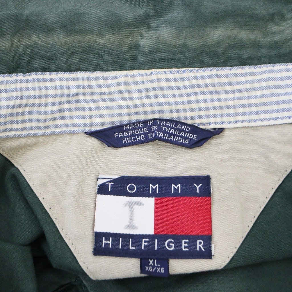 90年代 TOMMY HILFIGER トミーヒルフィガー スイングトップ 防寒 刺繍 ワンポイント グリーン (メンズ XL) O6948 /1円スタート_画像8