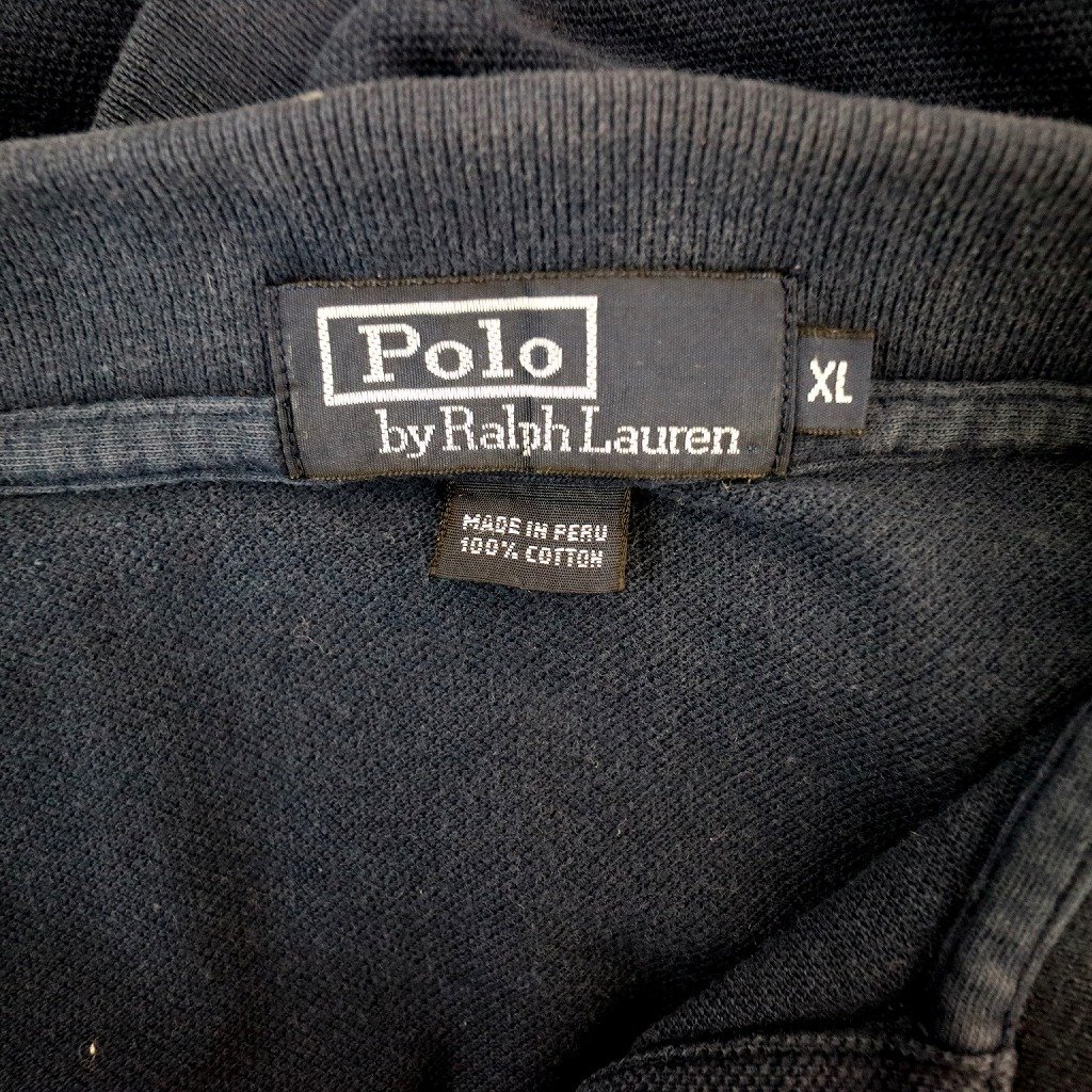 90年代 Polo by Ralph Lauren ポロバイラルフローレン 半袖ポロシャツ 刺繍 ワンポイント ネイビー (メンズ XL) O0428 /1円スタート_画像7