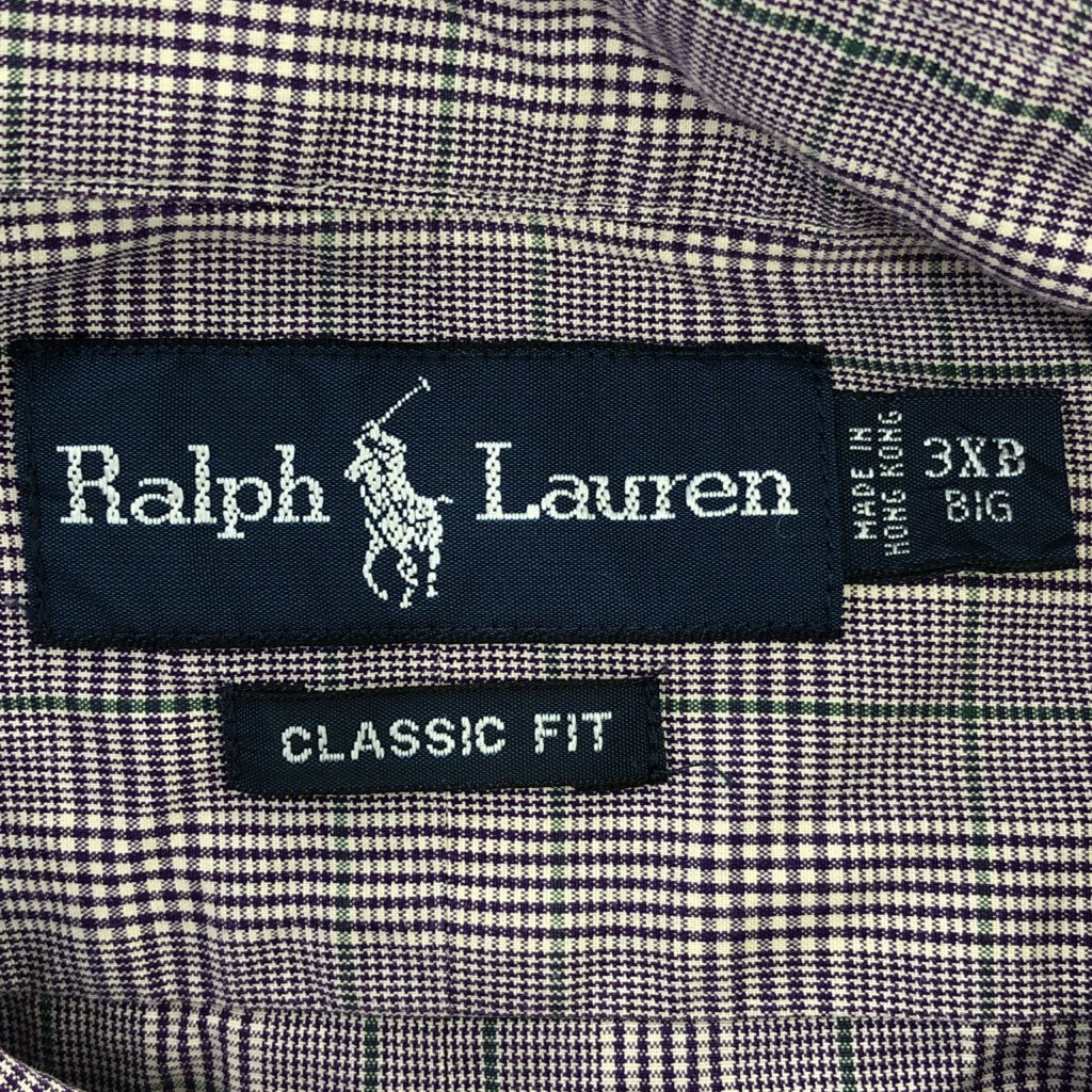 SALE/// 90年代 RALPH LAUREN ラルフローレン ボタンダウン 長袖シャツ 大きいサイズ カジュアル チェック パープル (メンズ 3XL) P0542_画像3