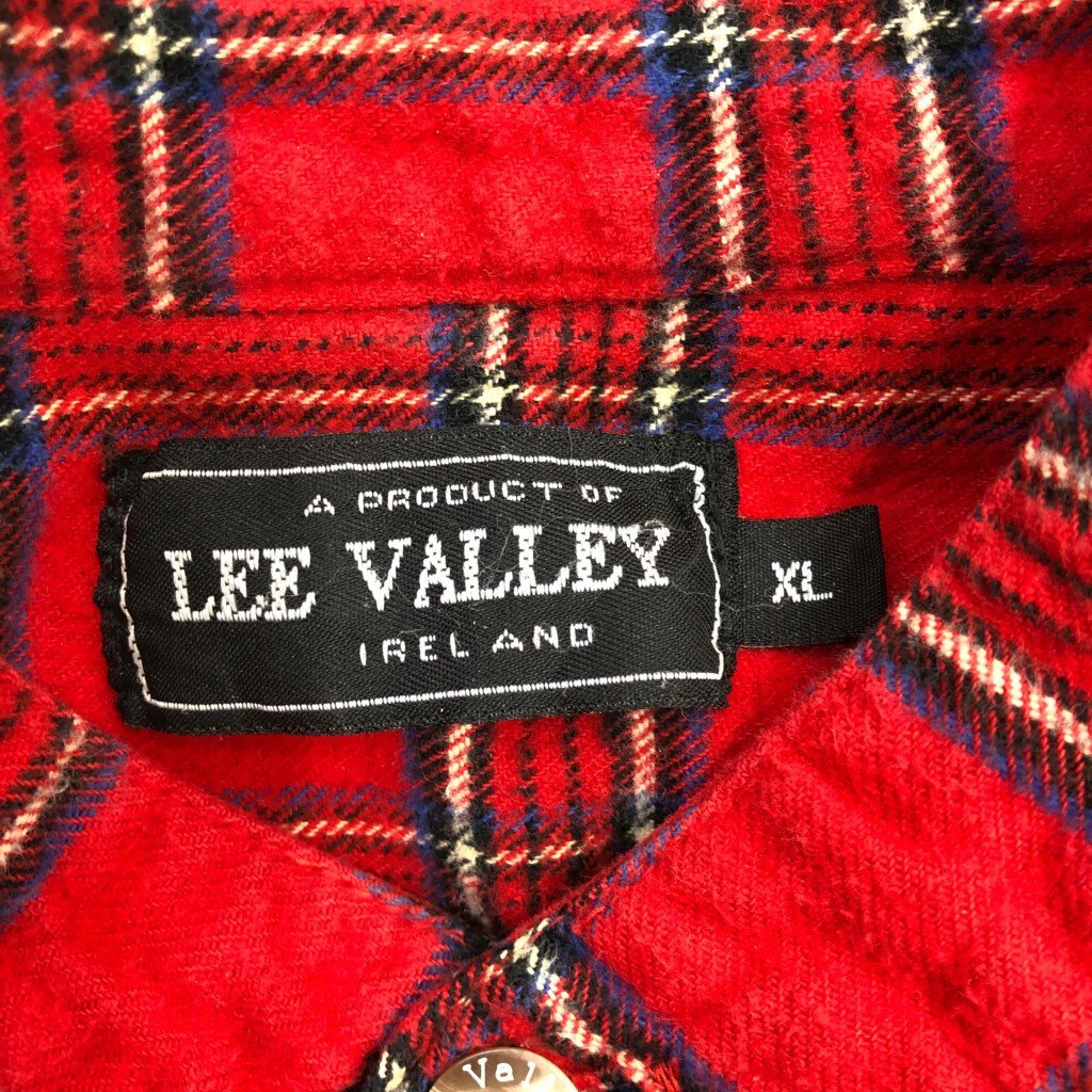 SALE/// LEE VALLEY バンドカラー長袖シャツ アメカジ チェック レッド (メンズ XL) P0517_画像6