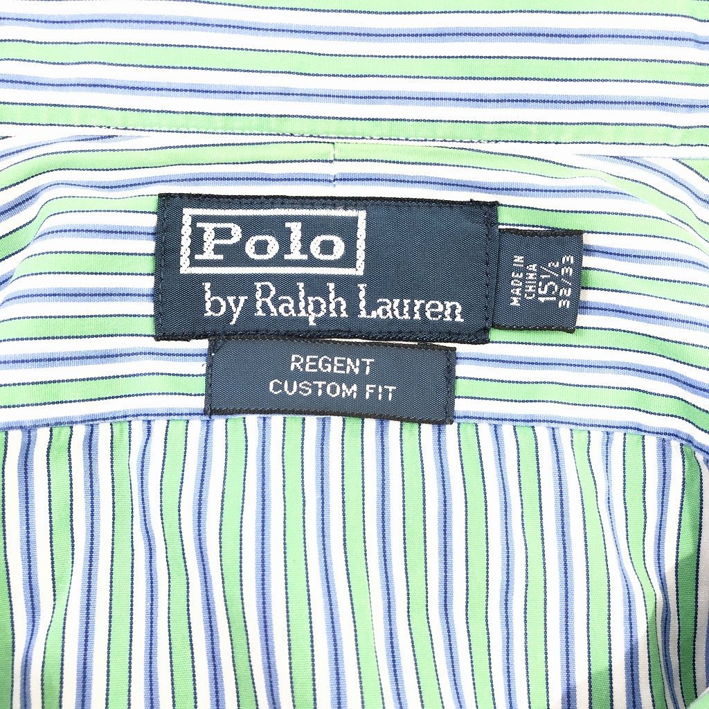 SALE/// 90年代 Polo by Ralph Lauren ポロ ラルフローレン 長袖シャツ ストライプ柄 グリーン (メンズ 15 1/2) P1163_画像6