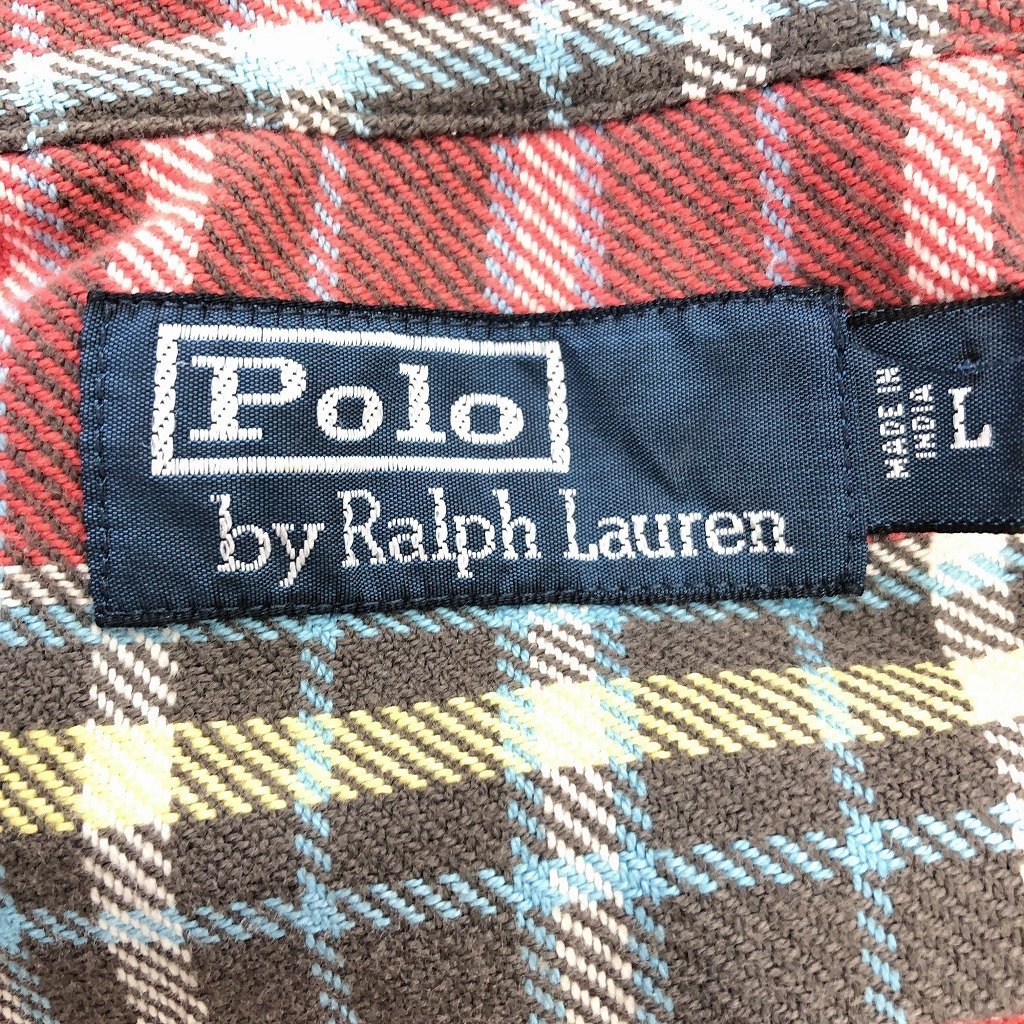 SALE/// 90年代 Polo by Ralph Lauren ポロ ラルフローレン コットン チェック 長袖シャツ カジュアル レッド (メンズ L) P1806_画像5