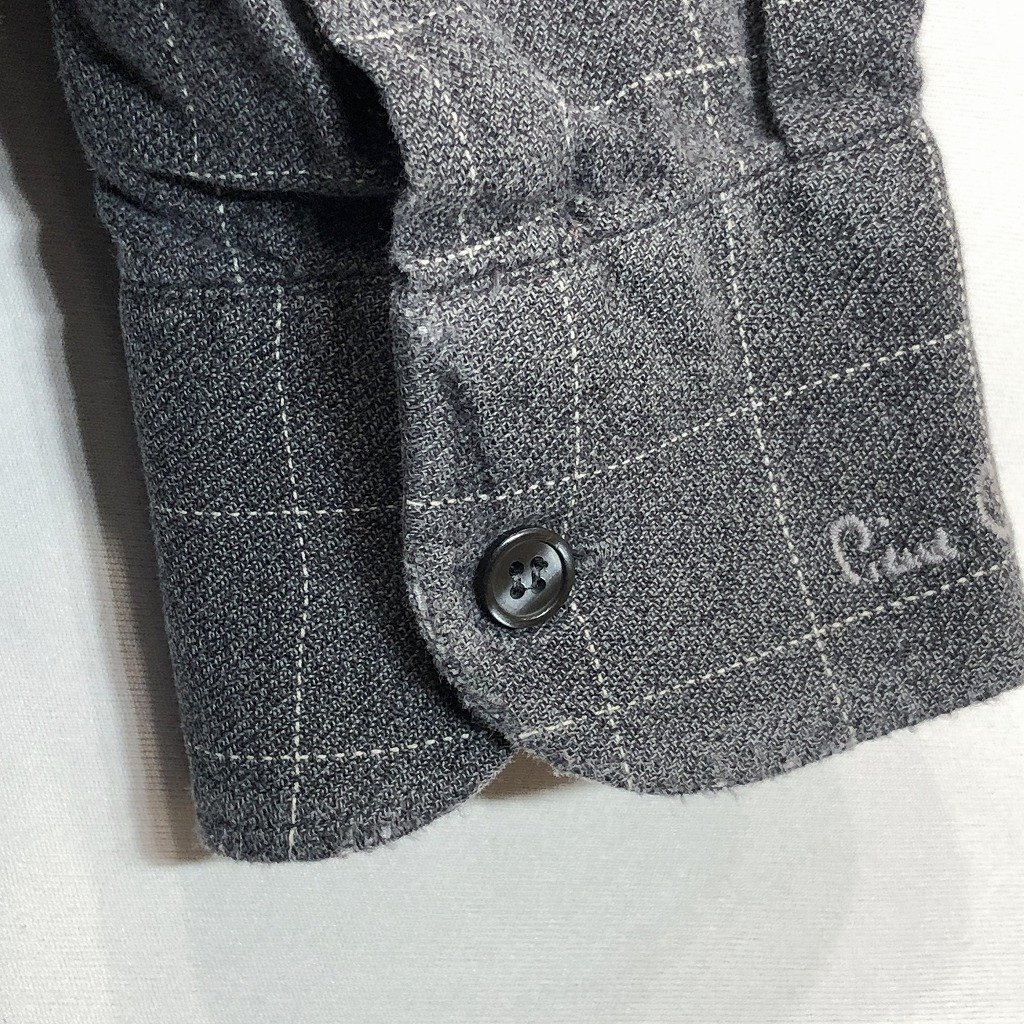 SALE/// 90年代 Pierre Cardin ピエールカルダン コットン チェック 長袖シャツ カジュアル グレー (メンズ XL) P1742_画像3