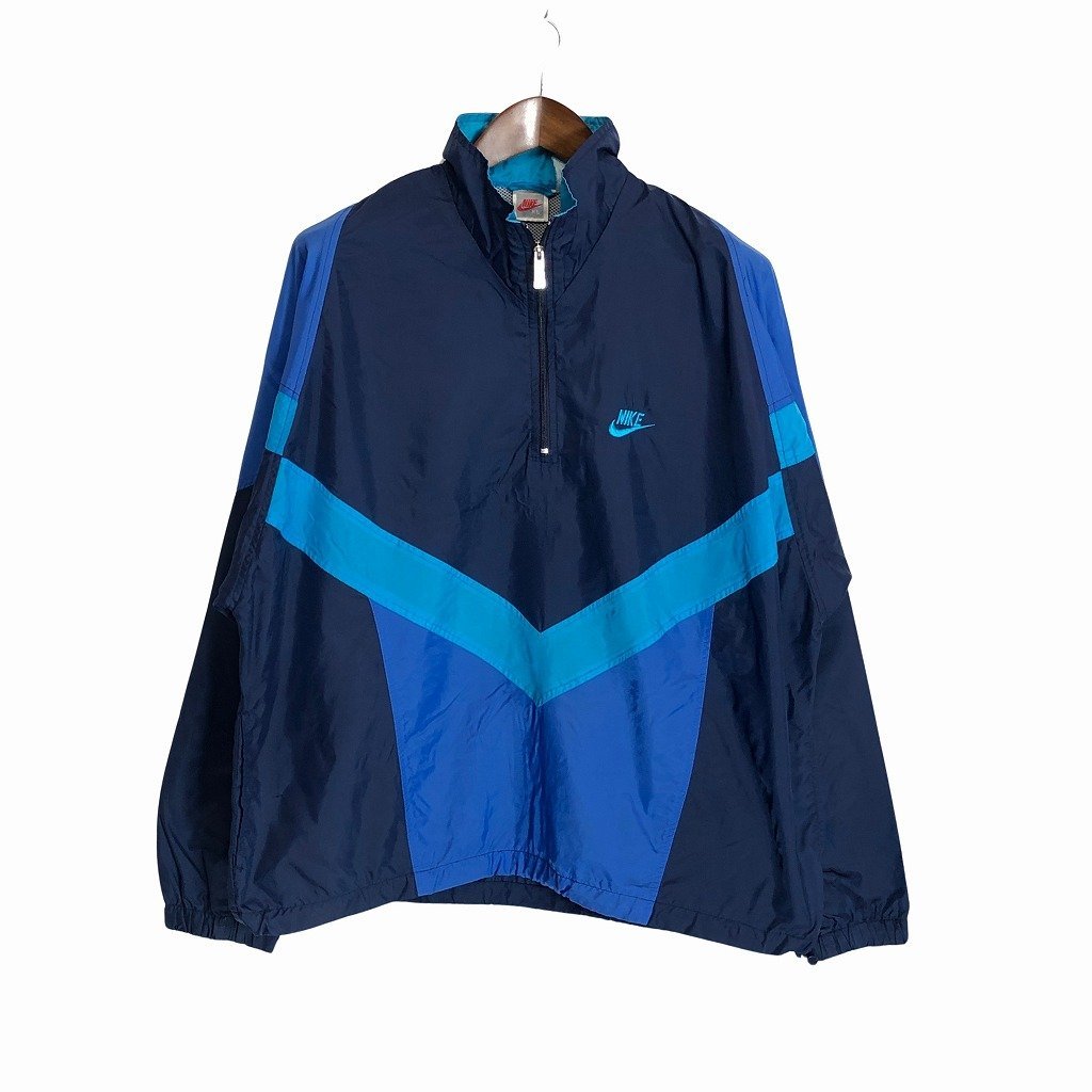 SALE/// 90年代 NIKE ナイキ ナイロン プルオーバー ジャケット スポーツ ネイビー (メンズ XL) P1878_画像1