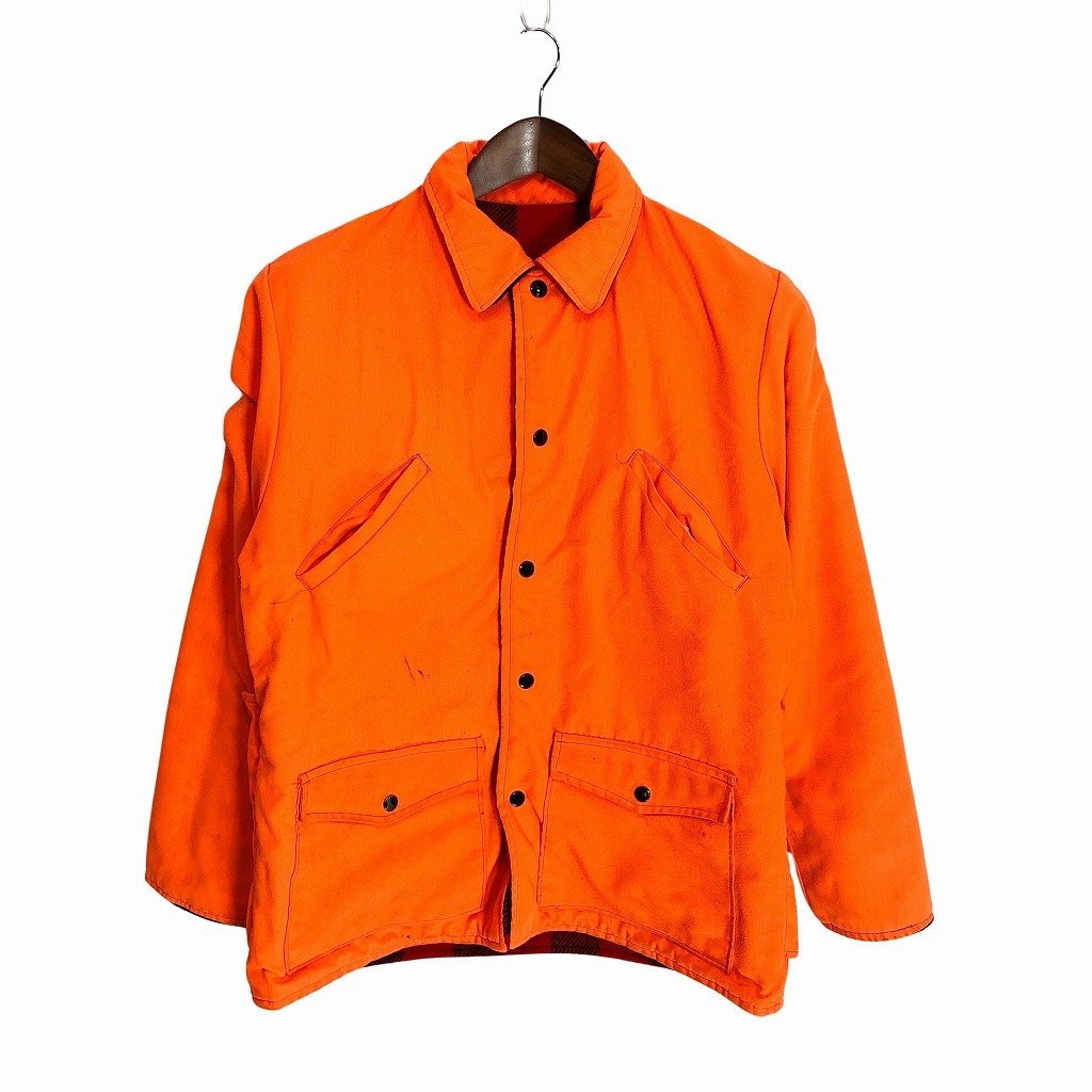 SALE/// リバーシブル ウール シャツ ジャケット アメカジ バッファローチェック オレンジ レッド (メンズ M相当) P1922_画像1