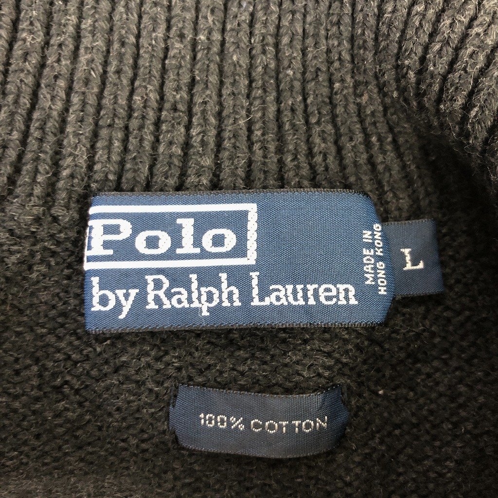 SALE/// 90年代 Polo by Ralph Lauren ラルフローレン ハーフジップ コットン ドライバーズニット セーター グレー (メンズ L) P1981_画像6