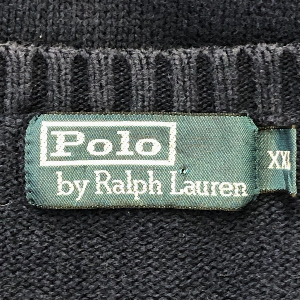 SALE/// 90年代 Polo by Ralph Lauren ラルフローレン ワンポイントロゴ コットン セーター 大きいサイズ ネイビー (メンズ XXL) P2003_画像7
