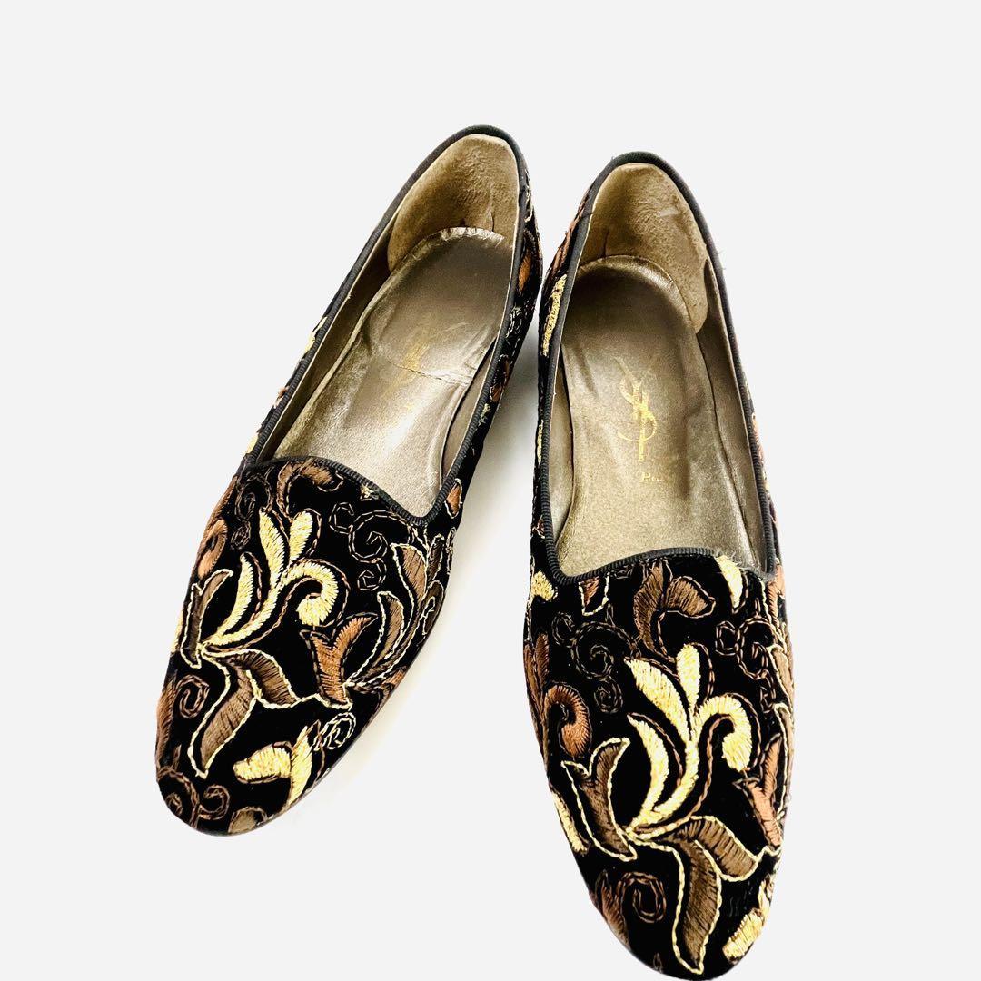 YSL イブサンローラン 靴　レディース　 ヴィンテージ　ベロア　刺繍_画像1