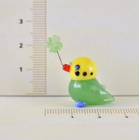 [ガラス細工]　幸せクローバーインコ　グリーン　ガラスの小鳥　コトリ_画像3
