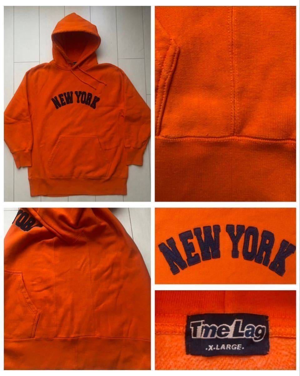 送料無料 美品 vintage ビンテージ new york 肉厚 厚手 スウェット スエット パーカー ORANGE オレンジ XL REVERSE WEAVE リバースウィーブ