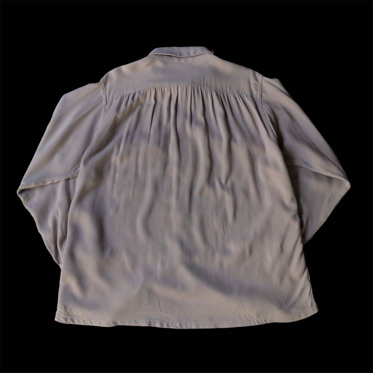 40s Pilgrim Rayon Gabardine Open Collar Shirt 40年代 ピルグリム レーヨン ギャバ オープンカラーシャツ ギャバジン vintage MLサイズ_画像2