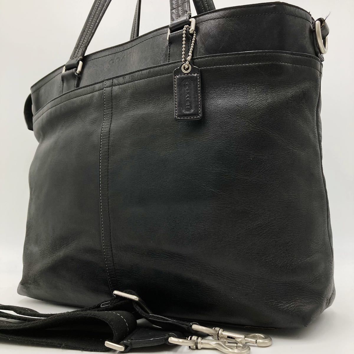 コーチ COACH メンズ 2way ビジネスバッグ ブリーフケース ショルダー トート 斜め掛け レキシントン レザー 本革 ブラック 黒 A4収納可能_画像1