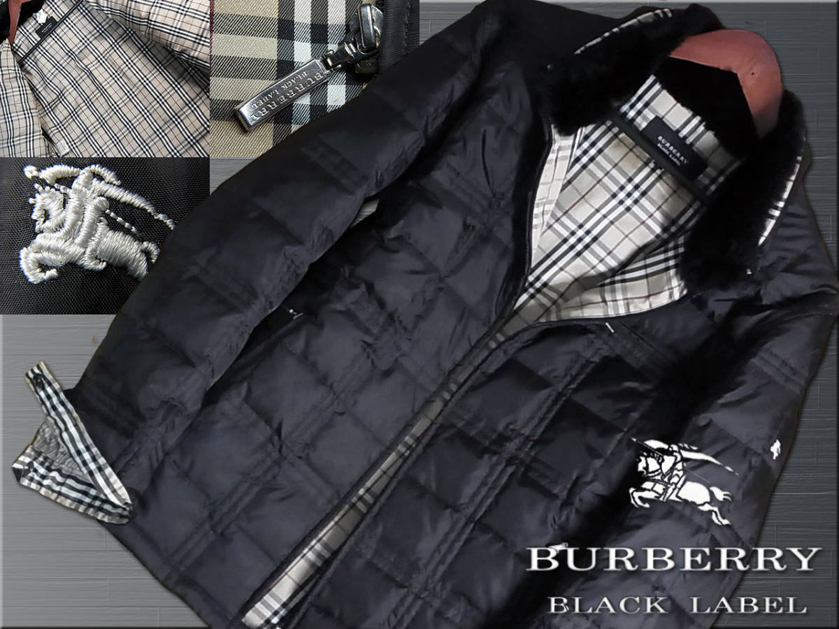 MEN'S NON-NO掲載！ラビットファー　ステッチダウンジャケット　ナイト刺繍入　Mサイズ▼バーバリーブラックレーベル BURBERRY BLACK LABEL