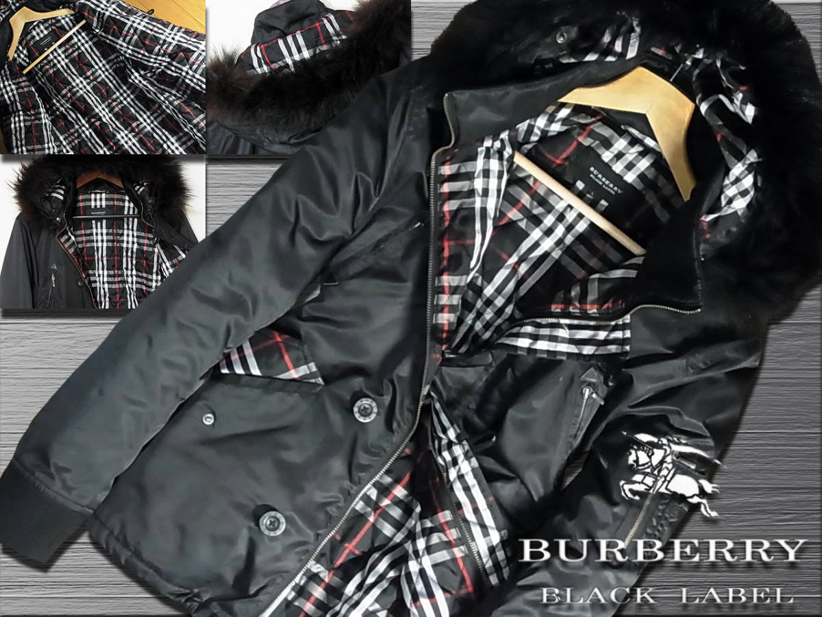 希少L！圧巻の存在感！N-2B　ラクーンファー　フライトジャケット　裏地キルティング▼バーバリーブラックレーベル BURBERRY BLACK  LABEL