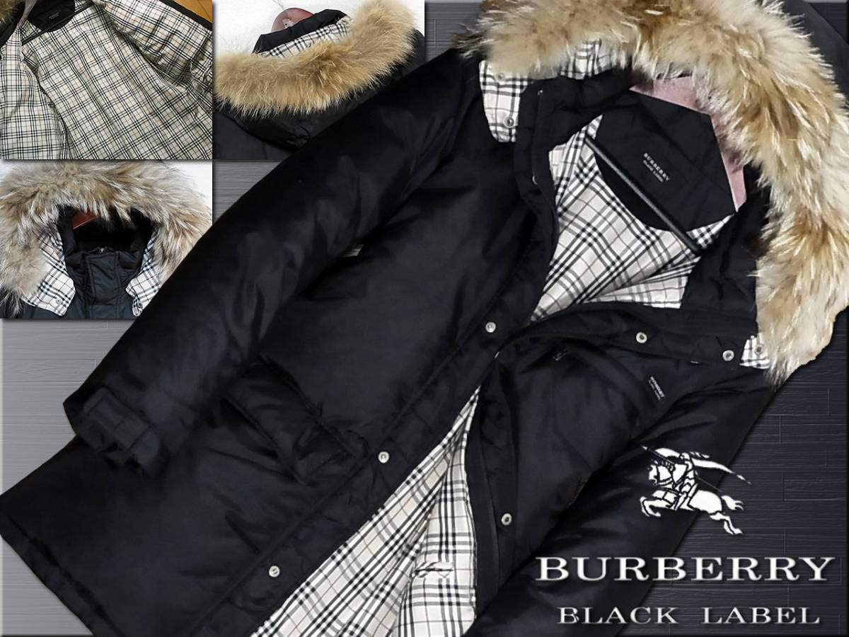 極上傑作！最高級！コヨーテファー　ホワイトグース　ダウンコート　Mサイズ▼バーバリーブラックレーベル BURBERRY BLACK LABEL