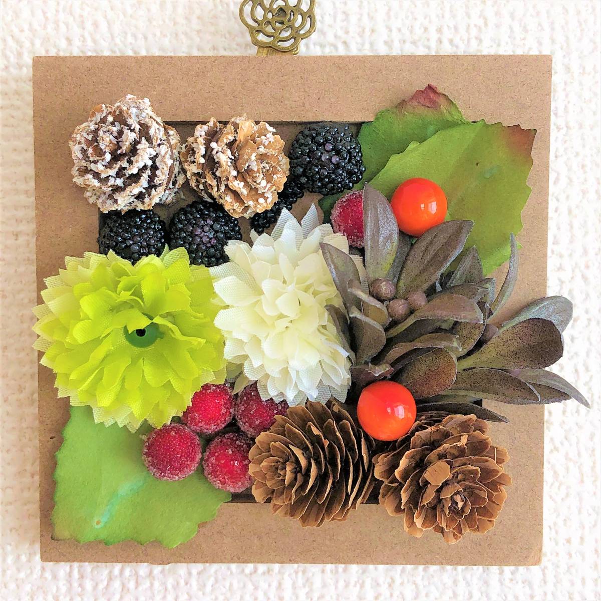 ** flower arrangement pine .... frame autumn winter Christmas ornament fake hand made **