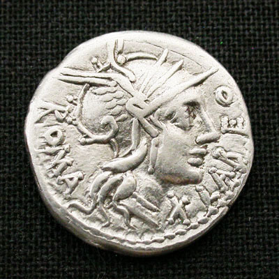 OC古代ローマ 共和政 銀貨デナリウス 124BC VF+!!! ★年末特別出品★_画像1