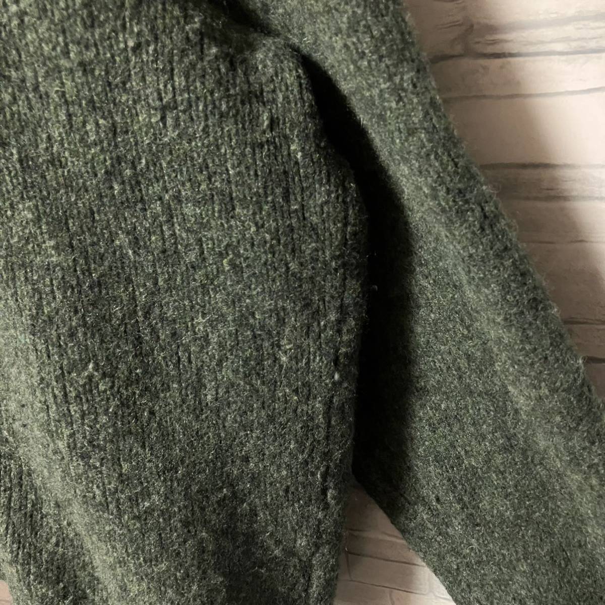 L.L.Bean エルエルビーン ラムウール100% ニット セーター くるみボタン グリーン 緑 XLサイズ 古着 アースカラー_画像9