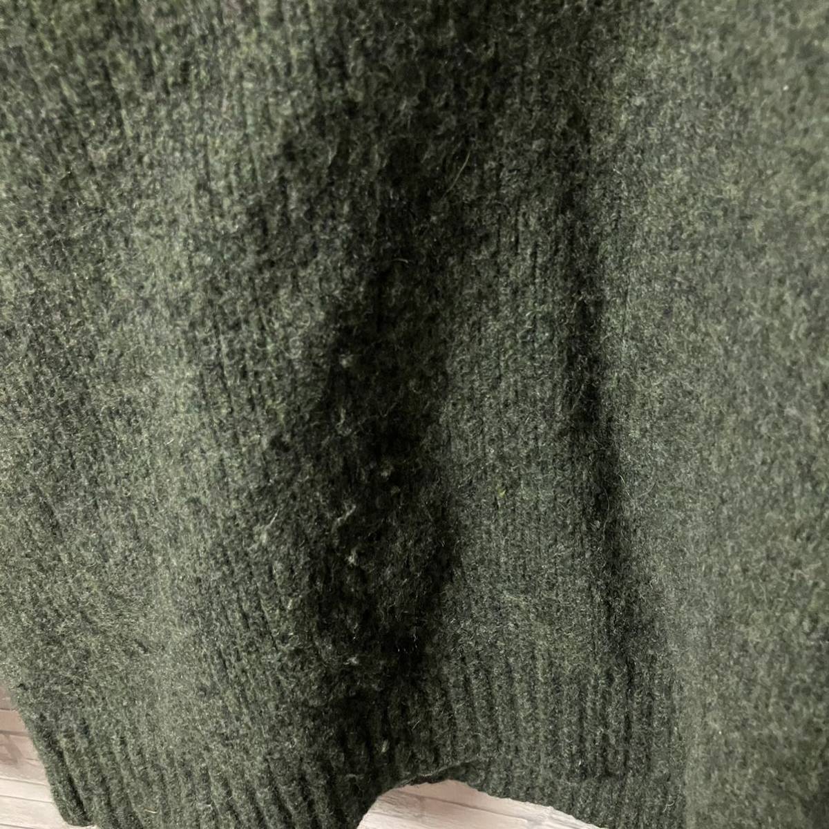 L.L.Bean エルエルビーン ラムウール100% ニット セーター くるみボタン グリーン 緑 XLサイズ 古着 アースカラー_画像8