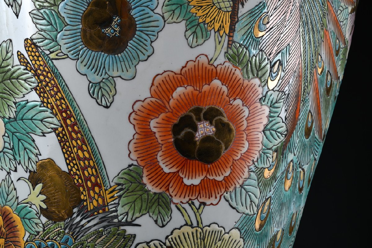 【善古堂】某名家買取品 巨大伊万里焼 色絵花鳥紋花瓶 高さ90CM 時代物保証 本物保証1110-97　_画像7