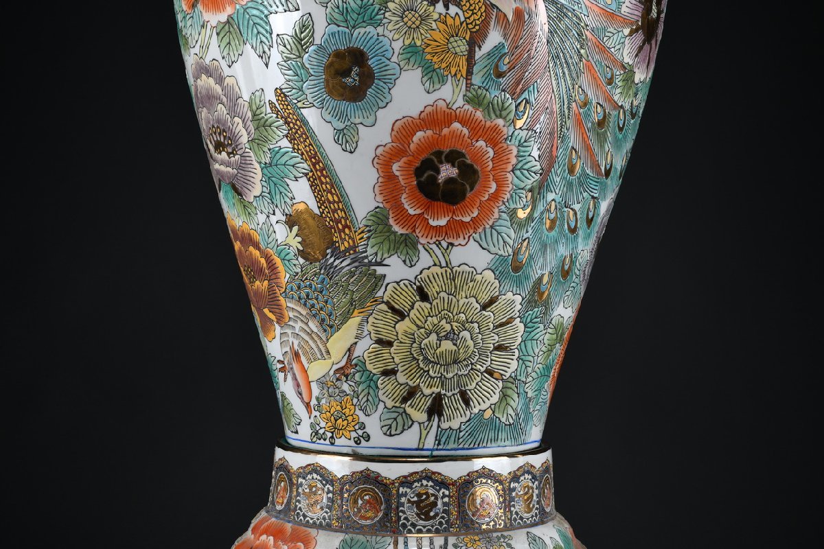 【善古堂】某名家買取品 巨大伊万里焼 色絵花鳥紋花瓶 高さ90CM 時代物保証 本物保証1110-97　_画像3