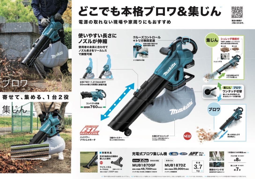 【送料込み！】マキタ 18V充電式ブロワ集じん機 MUB187DZ 本体のみ(バッテリー・充電器別売)_画像3