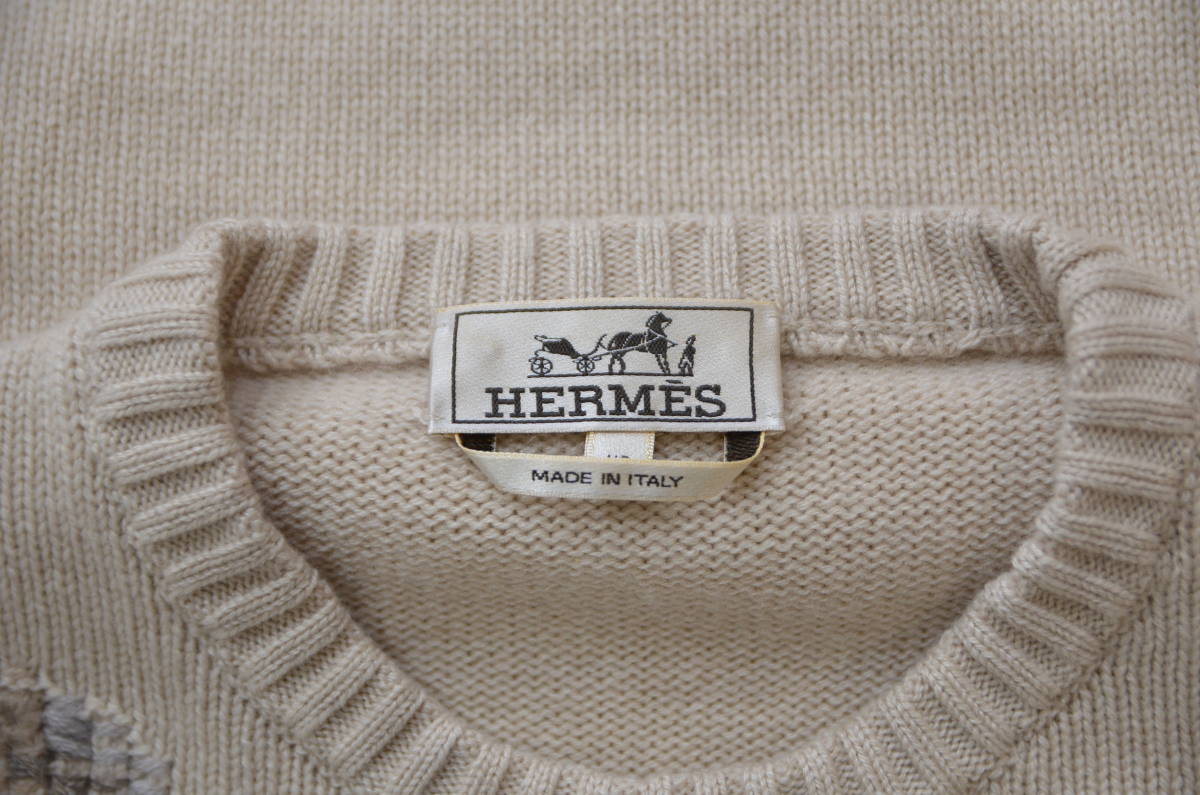 国内正規品 HERMES エルメス 刺繍 カシミヤ ニット セーター ベージュ系 XS Y-20472X_画像3