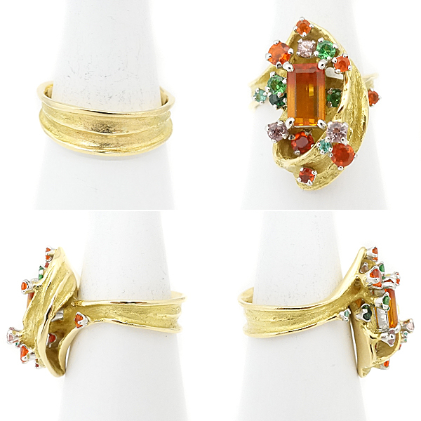  rock .. two bai color fire - opal ring K18YG Pt900 author free shipping beautiful goods SH101949