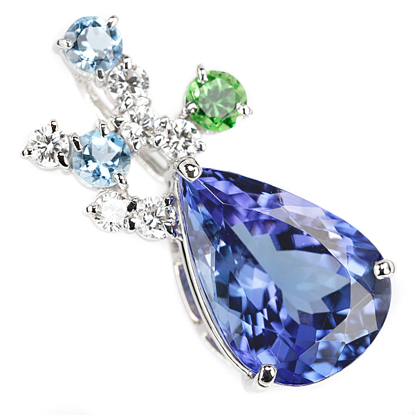  tanzanite pendant top diamond aquamarine garnet Pt900.... tears SH90860