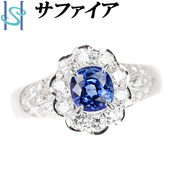 ブルーサファイア 1.07ct ダイヤモンド 0.49ct プラチナ Pt900 誕生石 9月 美品 中古 SH90811