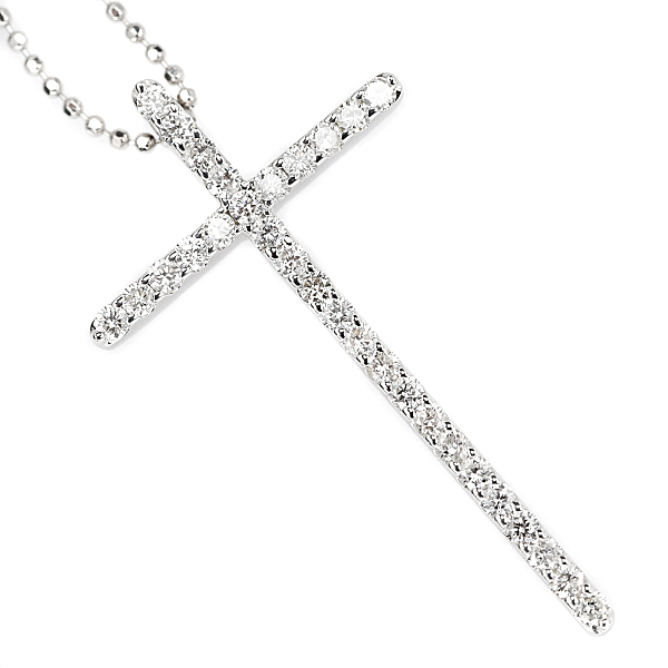 ラソーマ ダイヤモンド ネックレス K18WG クロス 十字架 メンズ ユニセックス LASOMA 美品 中古 SH96454_画像5