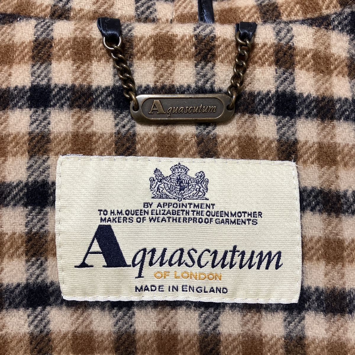 美品 Aquascutum アクアスキュータム ダッフルコート ロングコート ネイビー 紺 ウール チェック柄 イギリス製_画像9