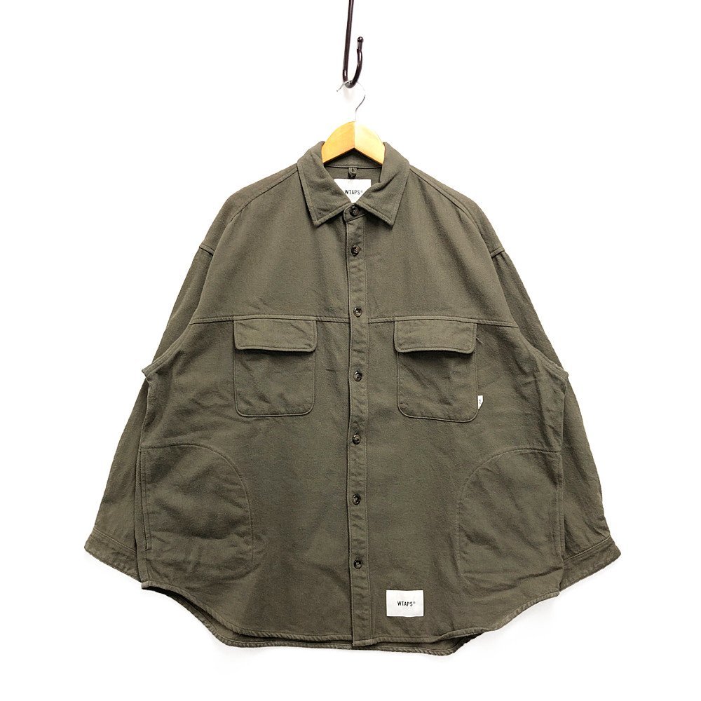 WTAPS ダブルタップス 22SS WCPO 01 LS COTTON. FLANNEL フランネル コットン シャツ 長袖 厚手 カーキ系 正規品 / 31260