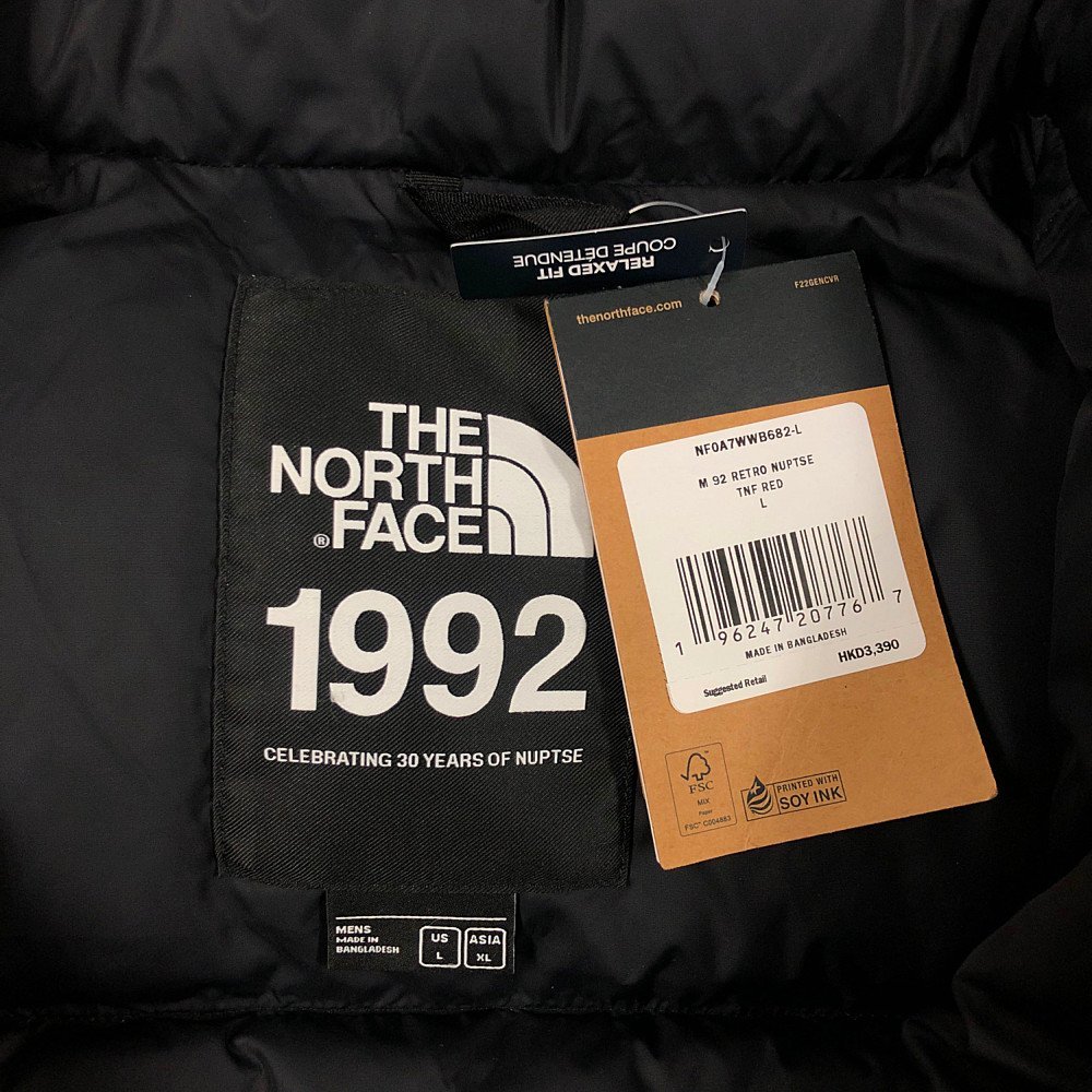 THE NORTH FACE ザ・ノースフェイス 品番 NF0A7WWB 1992 RETRO NUPTSE JACKET 30周年 ヌプシ ダウンジャケット レッド L 正規品 / 32410_画像7