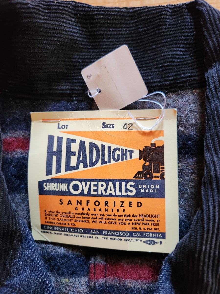 SALE! 送料込★東洋　HEAD LIGHT ヘッドライト　HD14315 実名復刻　ブランケット裏地付き　デニムカバーオールジャケット　インディゴ　42_画像2