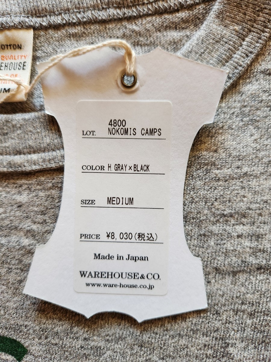 新作　送料込★WAREHOUSE ウエアハウス　4800 天竺 七分袖ベースボールTシャツ　NOKOMIS CAMPS アメカジ　ヘザーグレー×ブラック　L_画像4