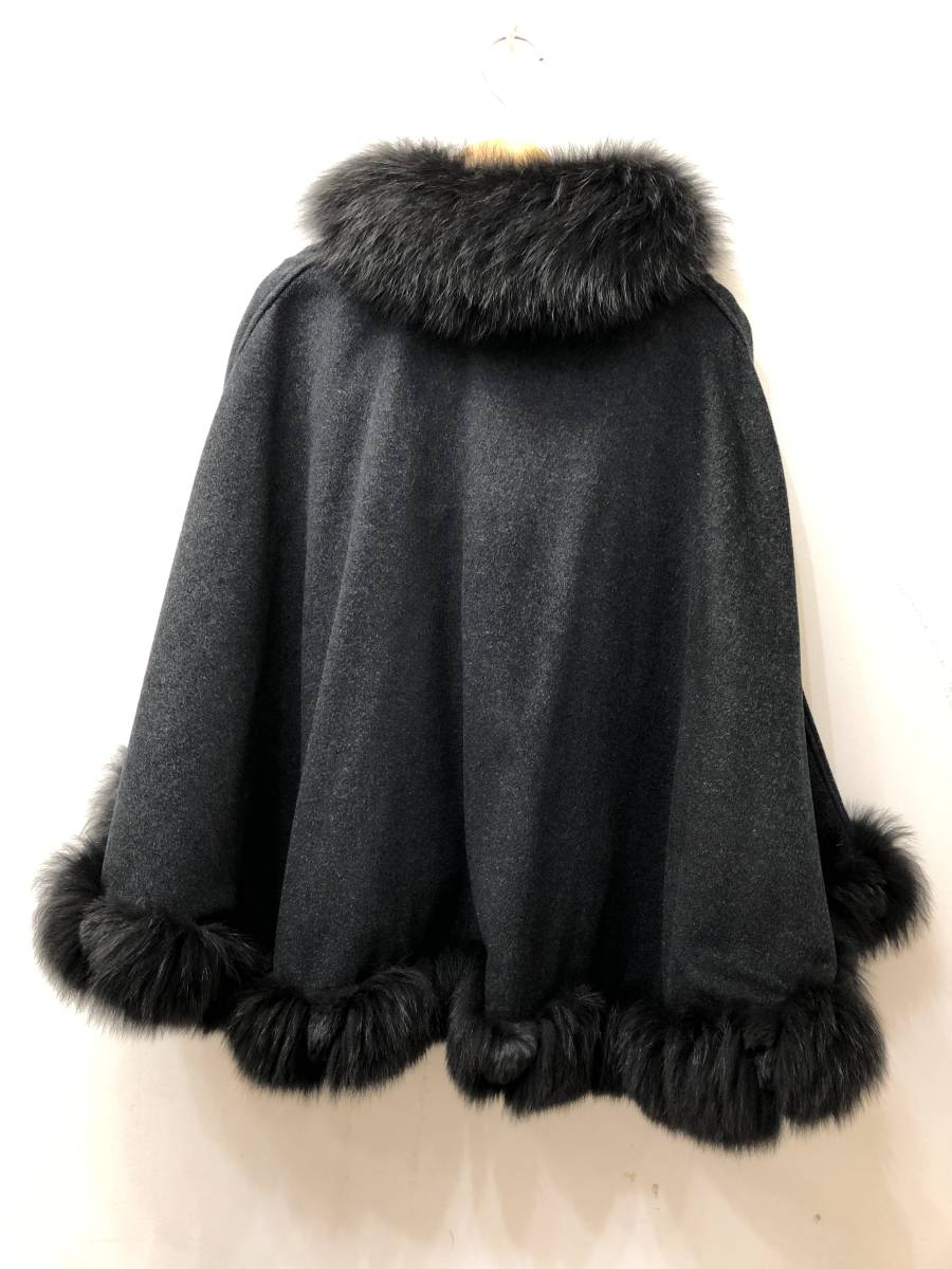 636☆SAGA FURS サガファーズ☆カシミヤ ブルーフォックス ポンチョ【M～L】ダークグレー_画像5