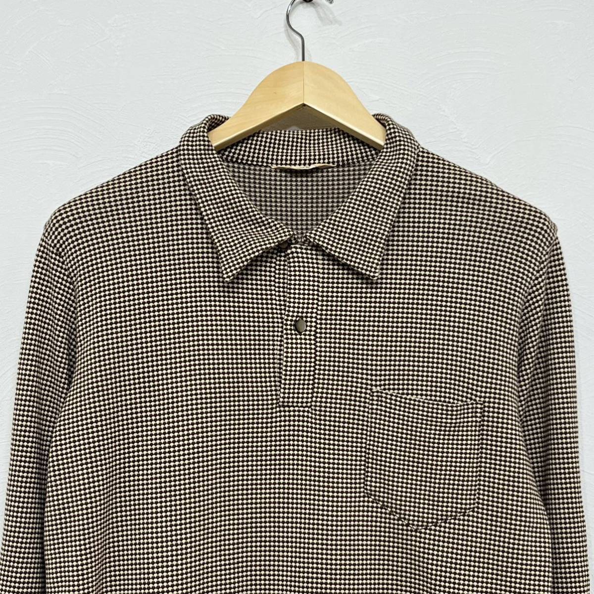 【 BUTCHER PRODUCTS 】美品 千鳥 柄 ポロ シャツ プルオーバー 40 ブラウン ホワイト l\s shirt ブッチャープロダクツ atlast_画像2