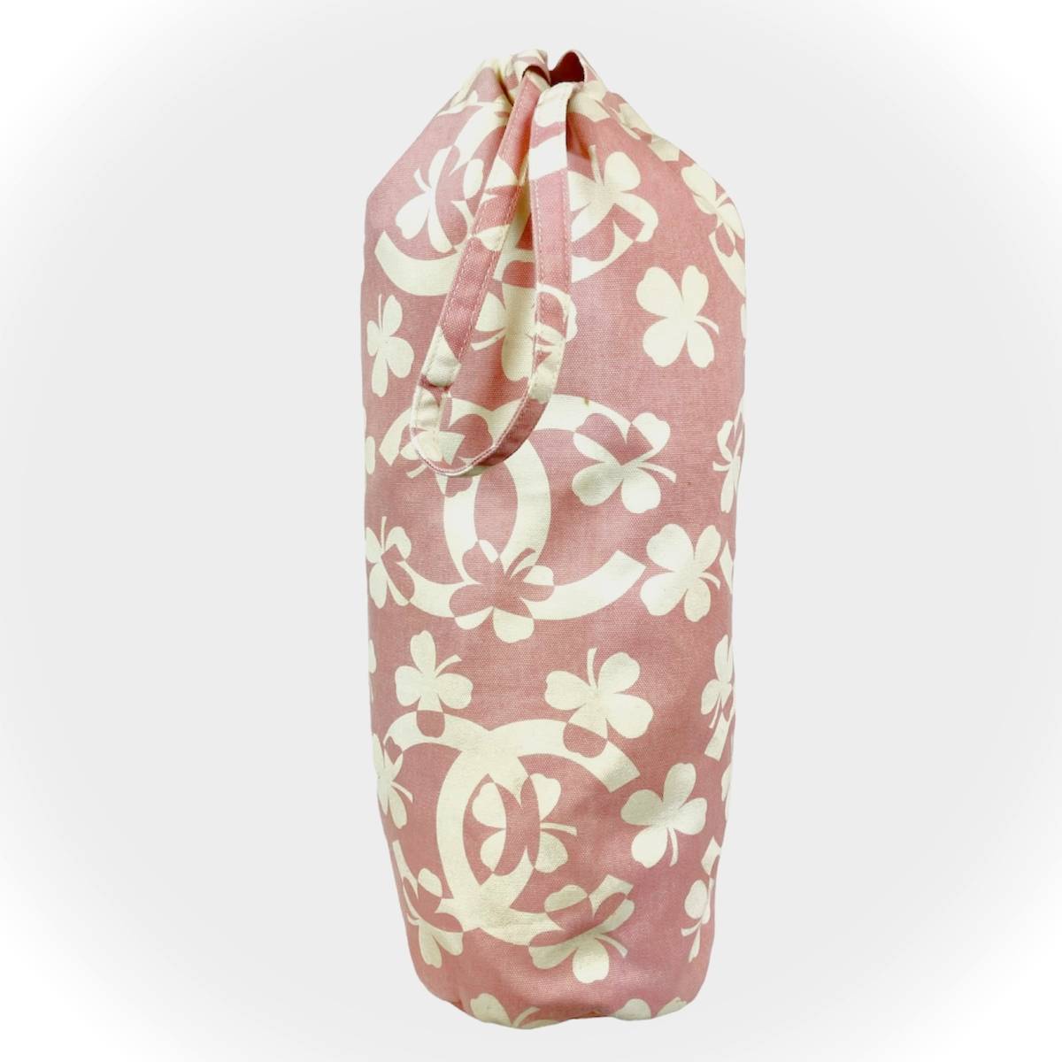 希少 CHANEL シャネル リュックサック ショルダー バッグ ココマーク クローバー ビーチバッグ キャンバス ピンク オフホワイト ITALY bag_画像3
