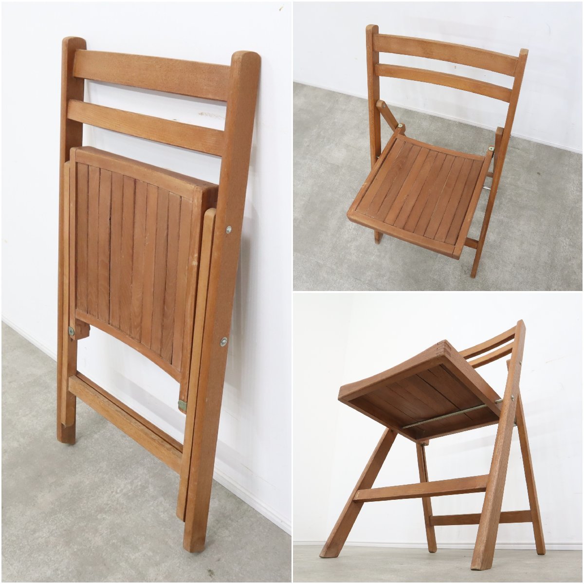 フォールディングチェア ヴィンテージ 木製 椅子 テラスチェア 折りたたみチェア ガーデンチェア【12B2312008】_画像4