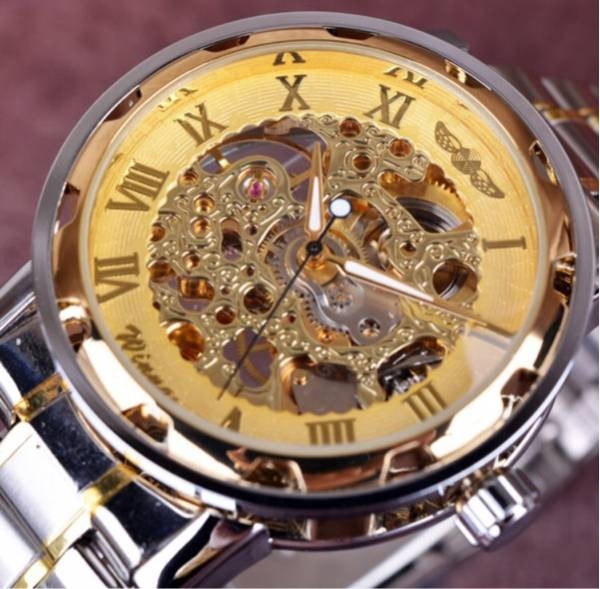 [ rare good buy . who looks for .] w40 * skeleton * abroad high class brand yellow wristwatch hand winding men's noob-jf