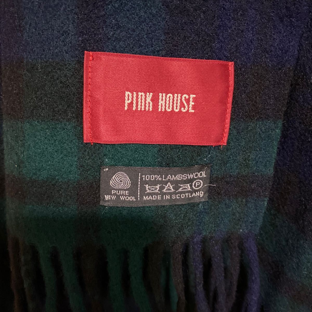  Pink House PINK HOUSE wool stole muffler Ram z wool LAMBS WOOL large size black watch rug Scotland made shawl 