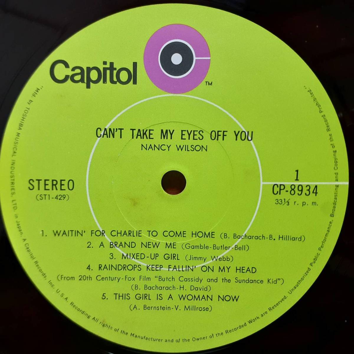 赤盤 日本CAPITOL盤LP帯付き ナンシー・ウィルソン / ニュー・ヒットを歌う1970年 東芝CP-8934 Nancy Wilsion Can't Take My Eyes Off You_画像3