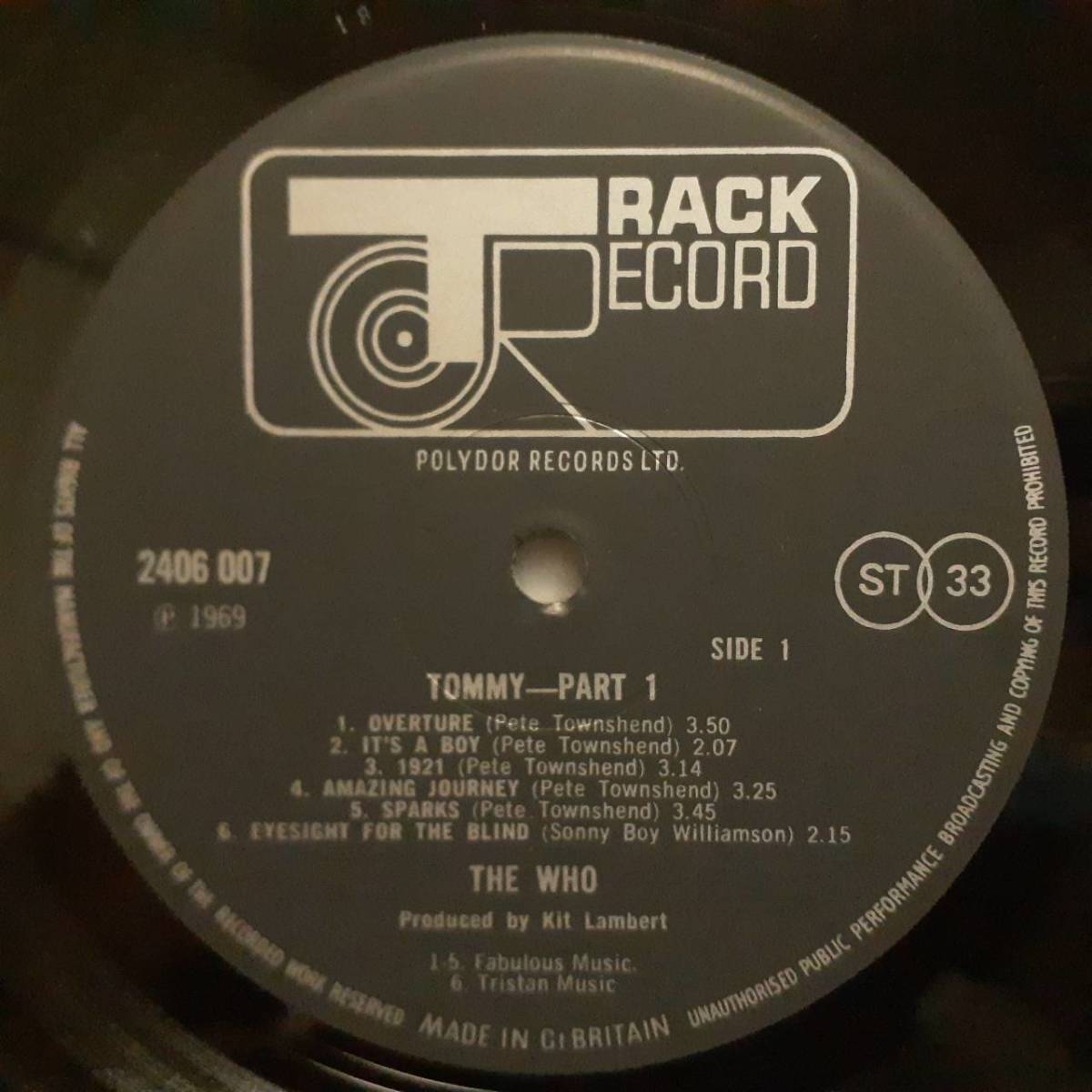 美品 英TRACKオリジLP！マト両枝A // 1 ！The Who / Tommy Part 1 1972年 2406 007 ロック・オペラ傑作 Pete Townshend ザ・フー トミー_画像2